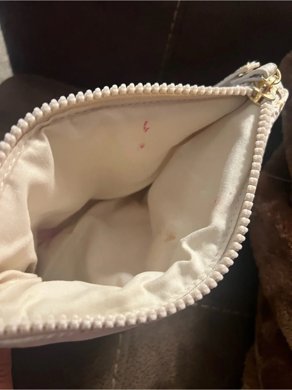Women's White Wristlet Quilted Clutch with Gold Heart Accents